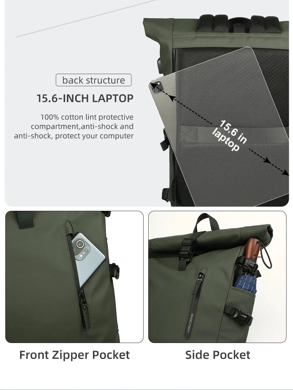 HEROIC KNIGHT 8448 Expandable Laptop Bag & Business Backpack with USB Charger