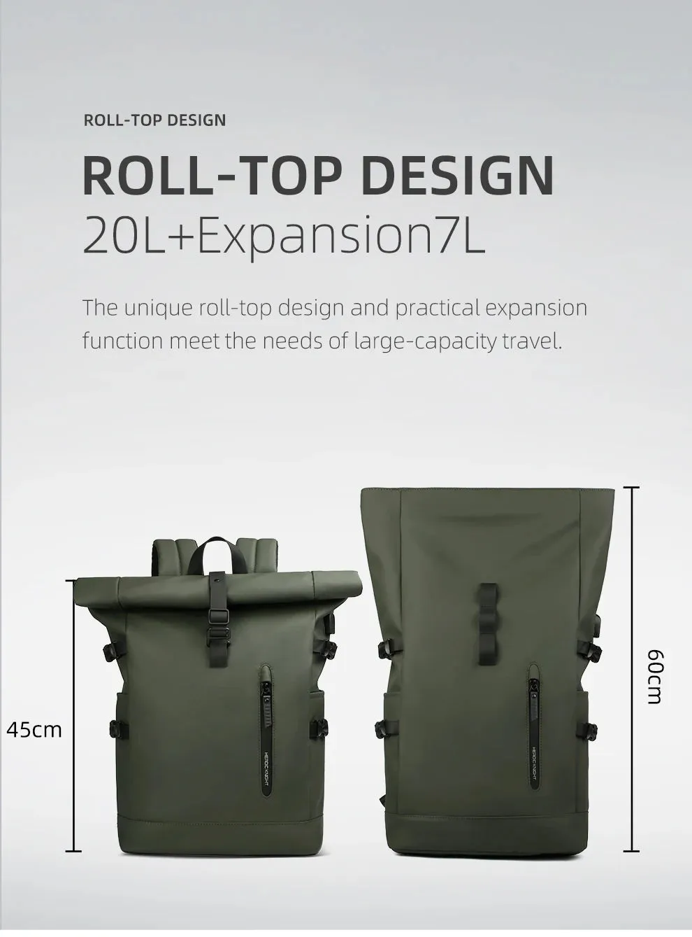 HEROIC KNIGHT 8448 Expandable Laptop Bag & Business Backpack with USB Charger