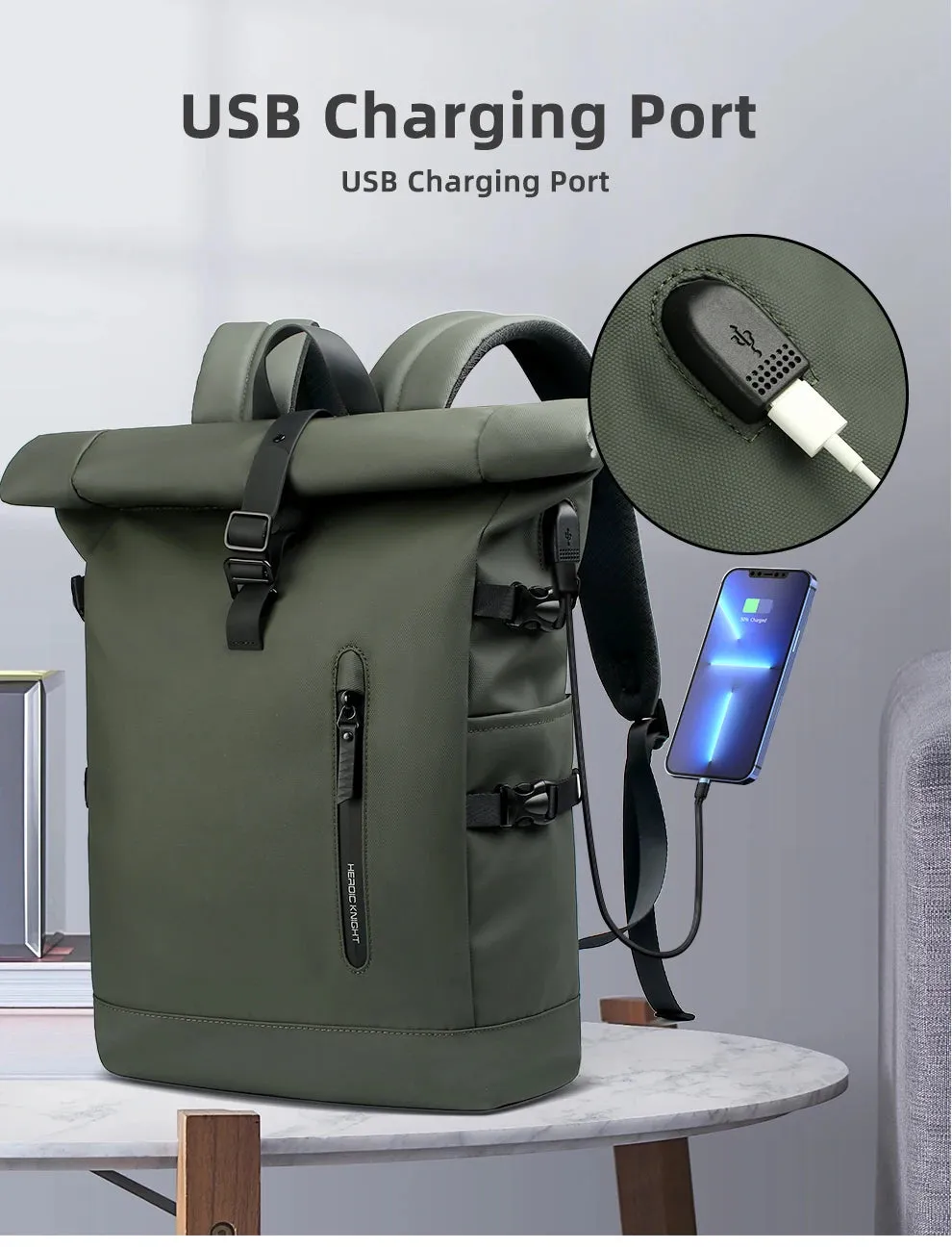HEROIC KNIGHT 8448 Expandable Laptop Bag & Business Backpack with USB Charger