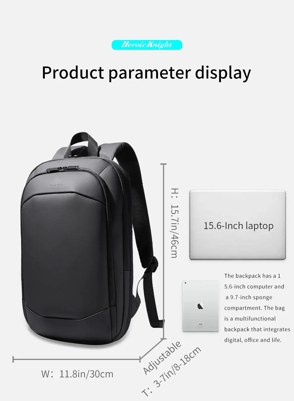 HEROIC KNIGHT 8787XB Expandable Laptop Bag & Business Backpack