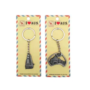 Key Ring Pewter Melbourne Blue Stone