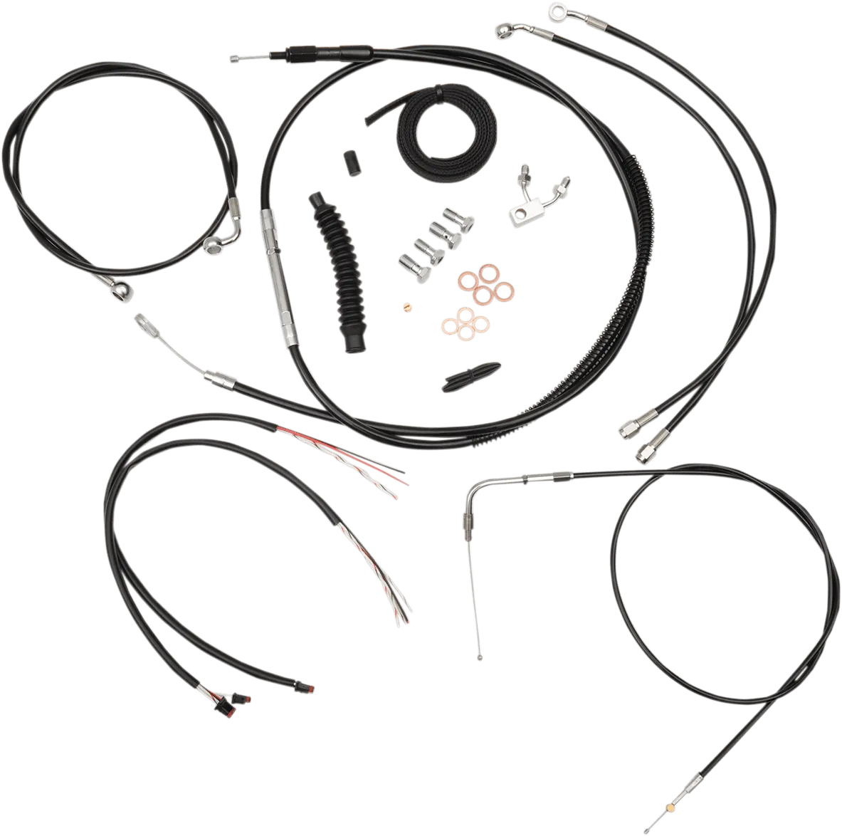 LA Choppers LA-8150KT2-13B Complete Handlebar Cable and Brake Line Kit - Black Vinyl/Stainless