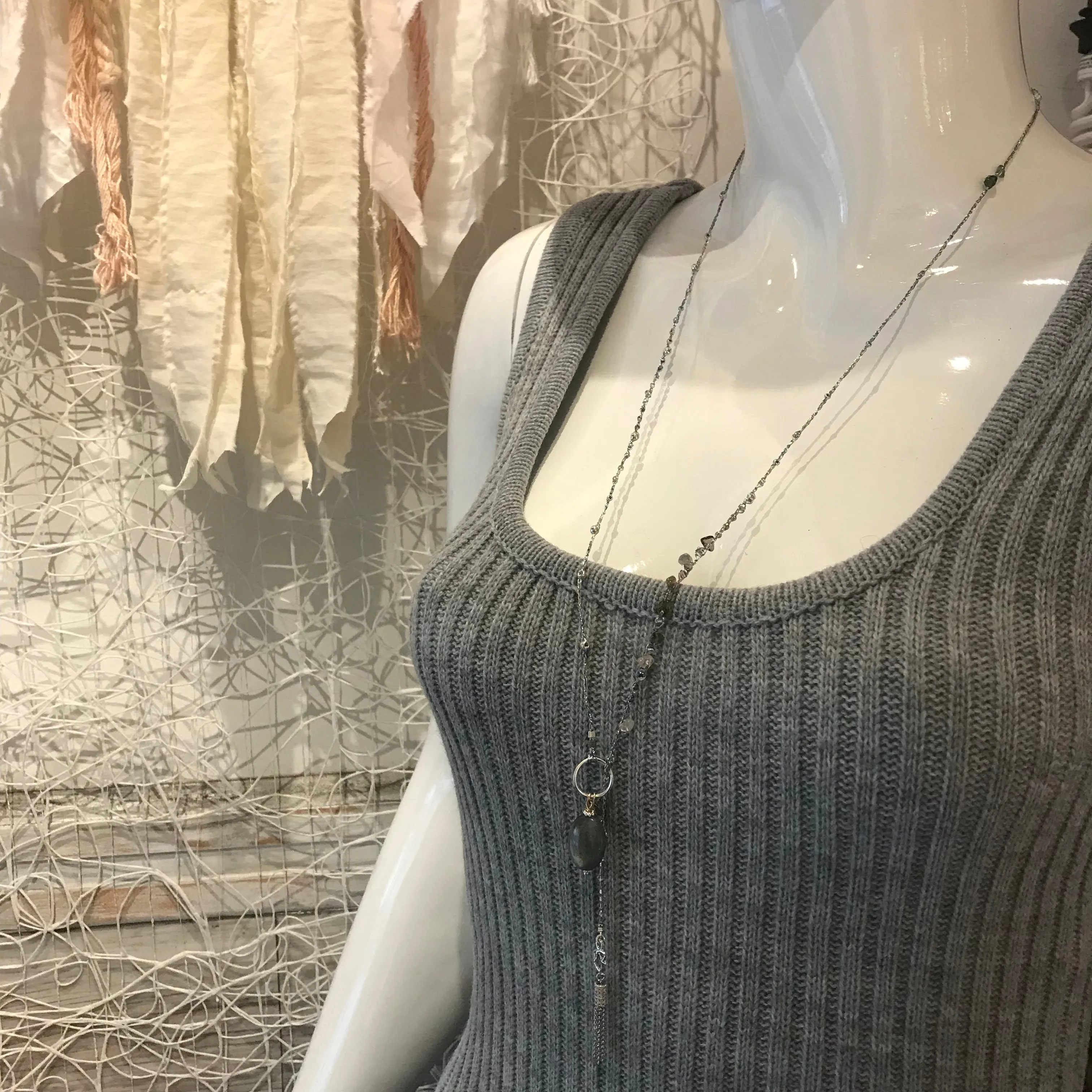Labradorite Necklace With Silver Tassel