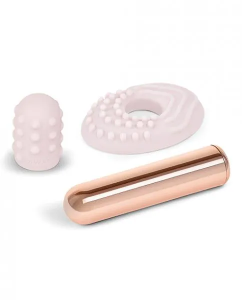 Le Wand Chrome Bullet Rechargeable w/Silicone Textured Ring - Rose Gold