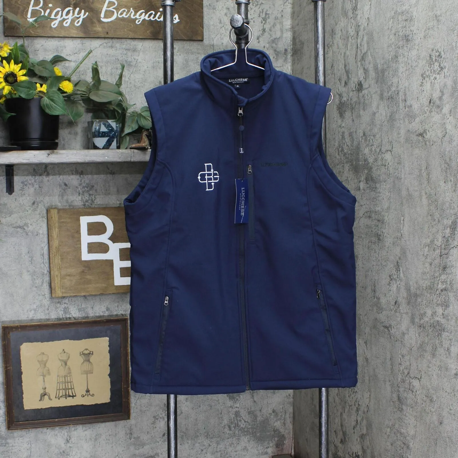 Lucchese Mens Fleece Lined Water Resistant Embroidered Logo Vest Navy Blue XL
