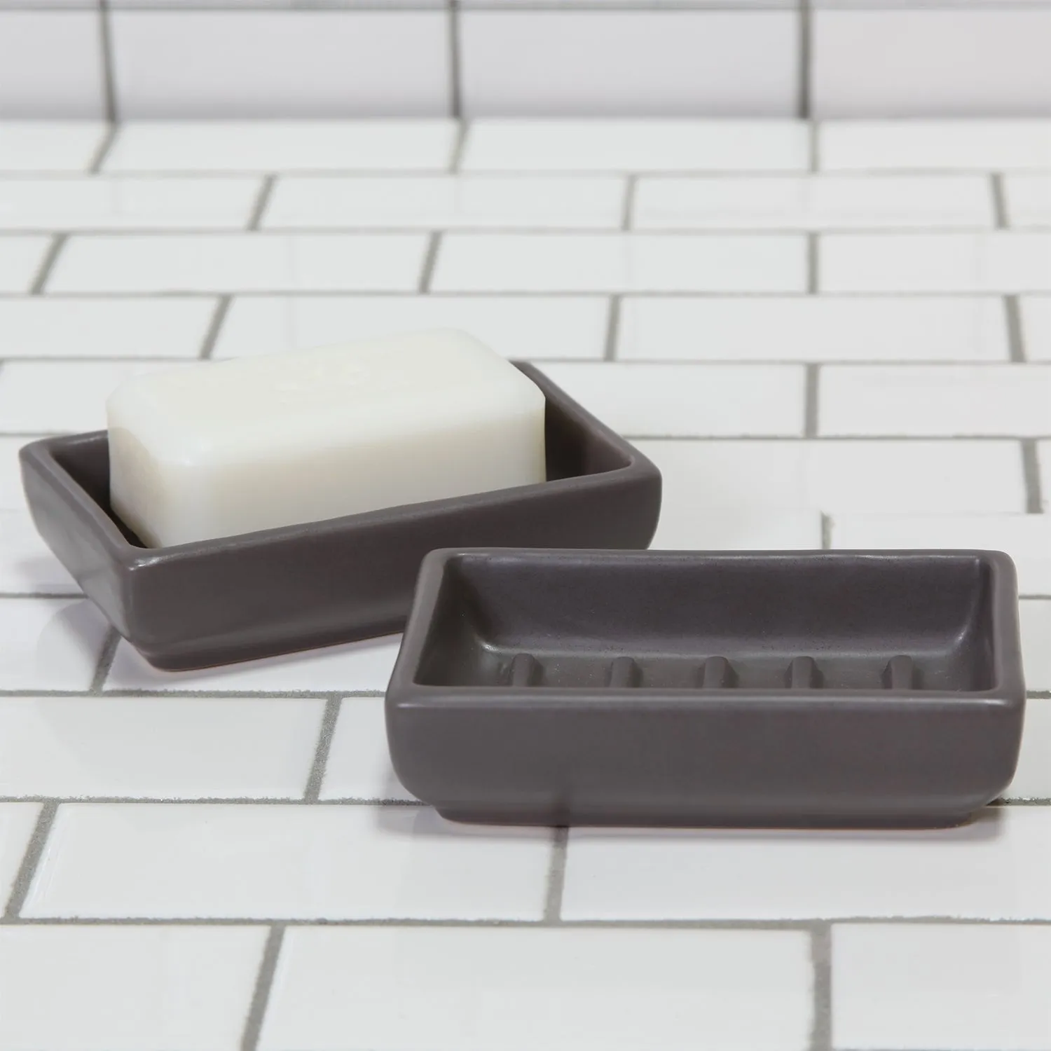 Luna Ceramic Soap Dish - Matte Grey