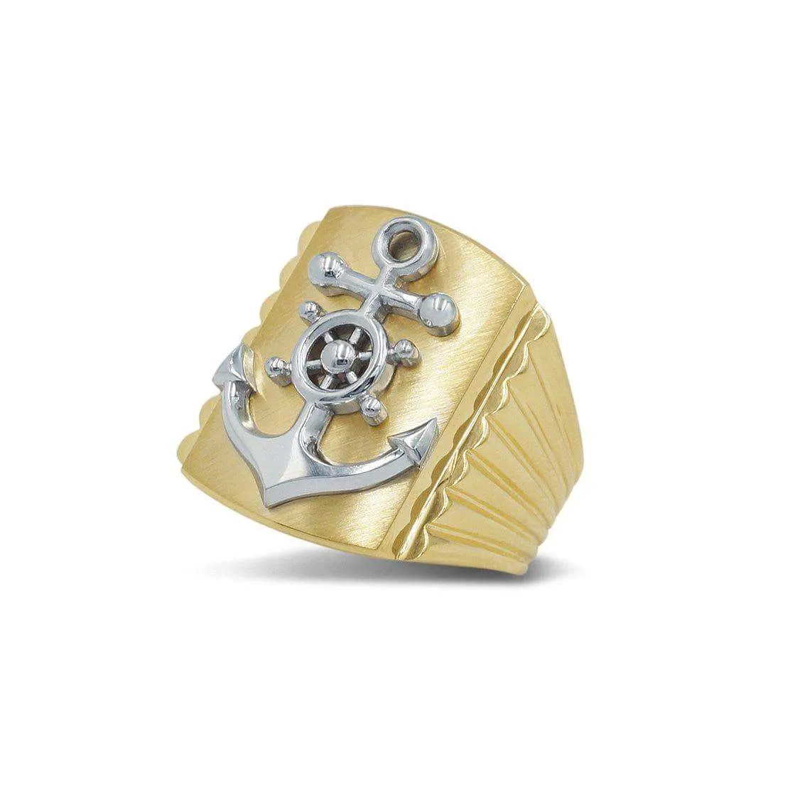 Men's Dual Tone Anchor Ring in 14kt Gold