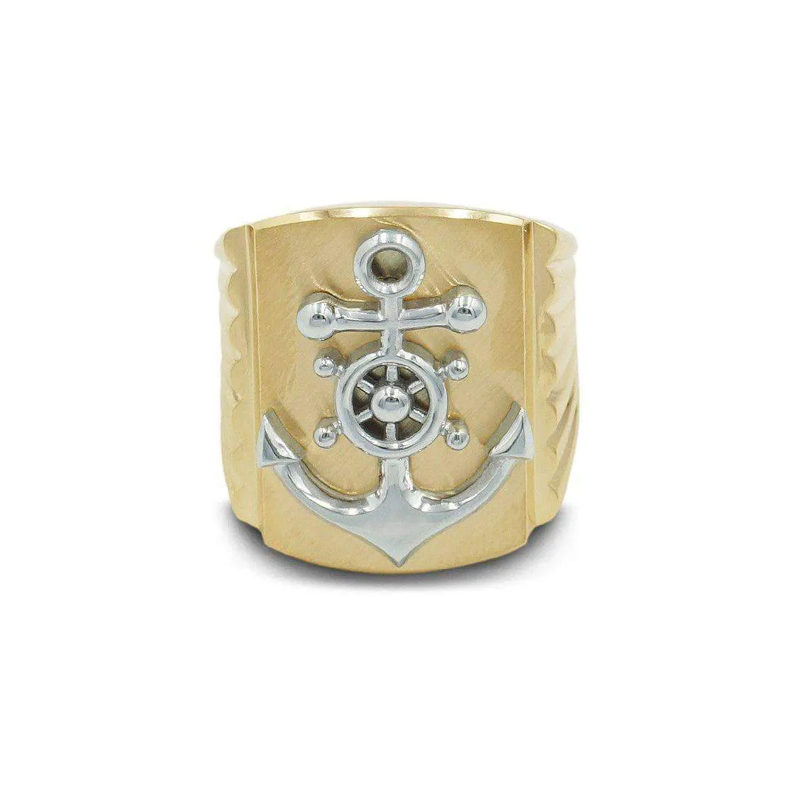 Men's Dual Tone Anchor Ring in 14kt Gold