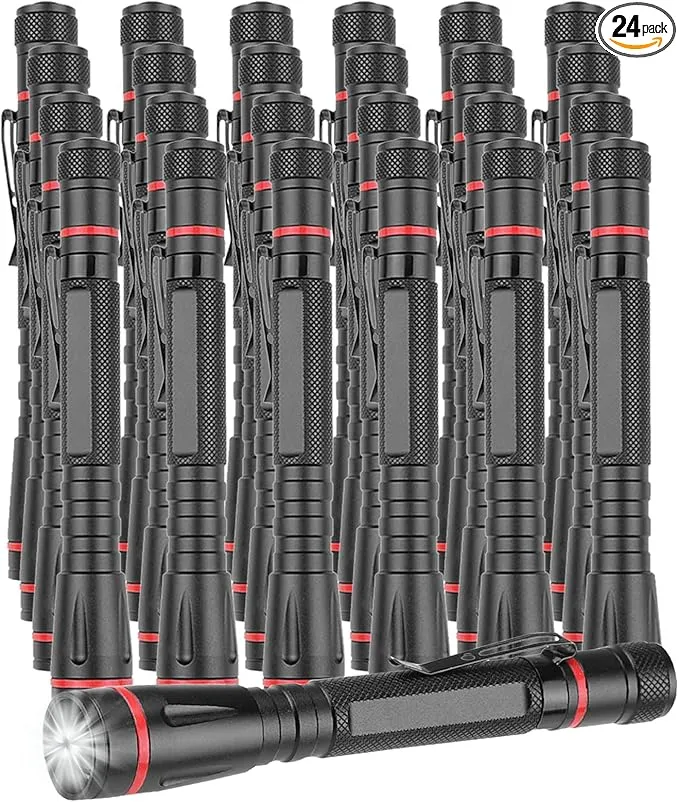 MODOAO LED Flashlights with 3 Modes Pocket Torch Penlight with Clip Zoomable -Led Pen Flashlight for Camping Outdoor Use (24 pack)