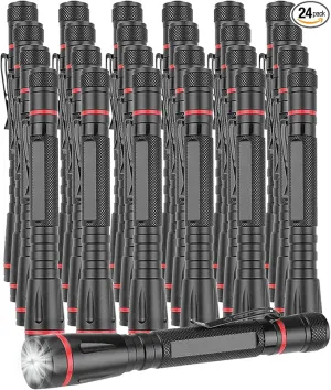 MODOAO LED Flashlights with 3 Modes Pocket Torch Penlight with Clip Zoomable -Led Pen Flashlight for Camping Outdoor Use (24 pack)