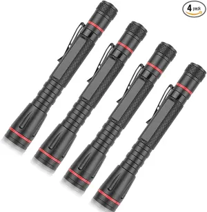 MODOAO LED Flashlights with 3 Modes Pocket Torch Penlight with Clip Zoomable -Led Pen Flashlight for Camping Outdoor Use (4 Pack)
