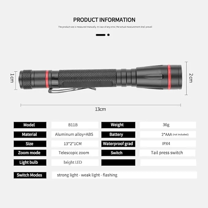 MODOAO LED Flashlights with 3 Modes Pocket Torch Penlight with Clip Zoomable -Led Pen Flashlight for Camping Outdoor Use (4 Pack)