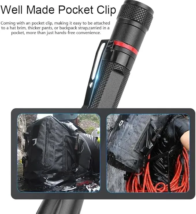 MODOAO LED Flashlights with 3 Modes Pocket Torch Penlight with Clip Zoomable -Led Pen Flashlight for Camping Outdoor Use (4 Pack)