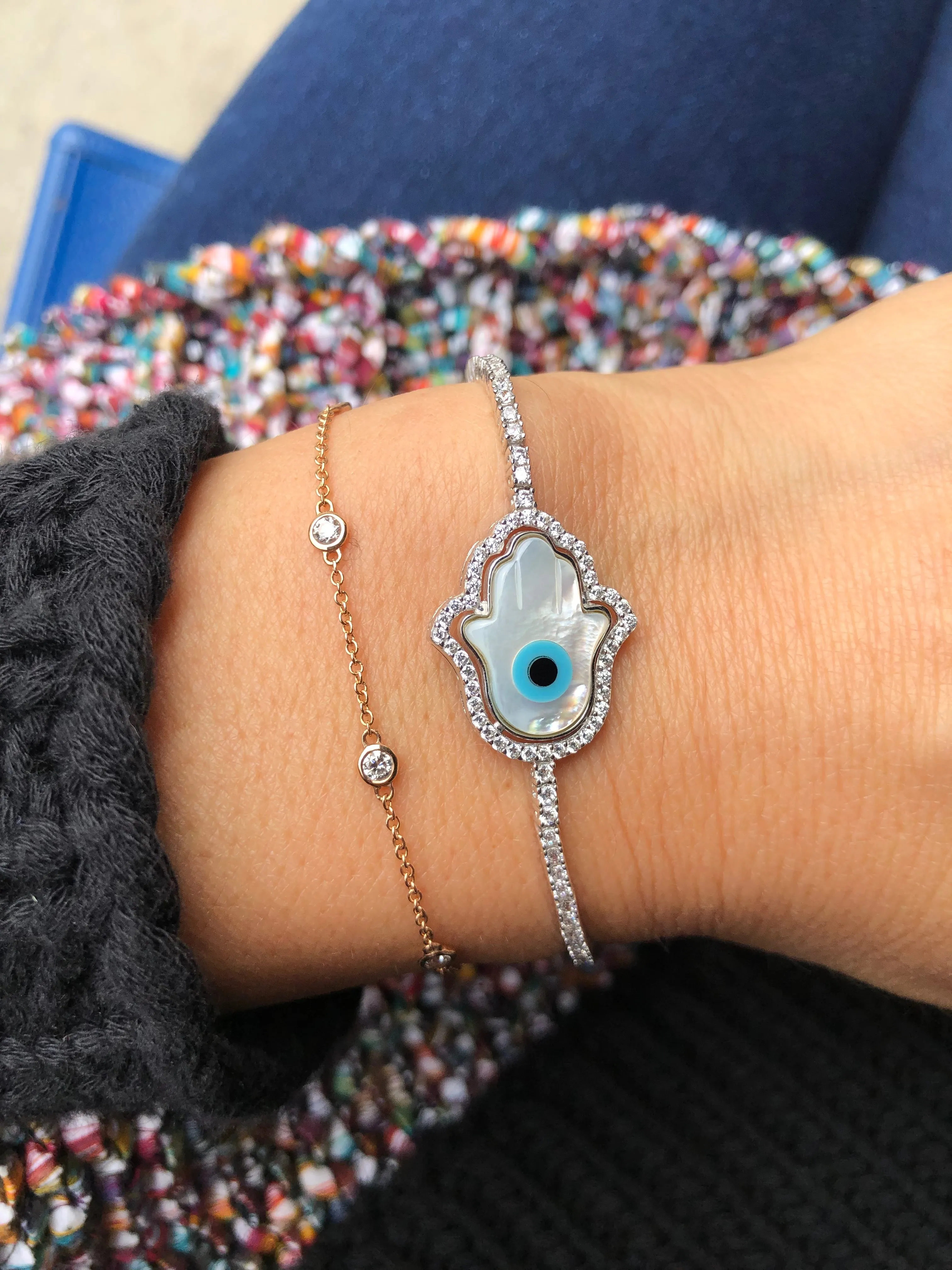 MOTHER OF PEARL HAMSA BOLO BRACELET