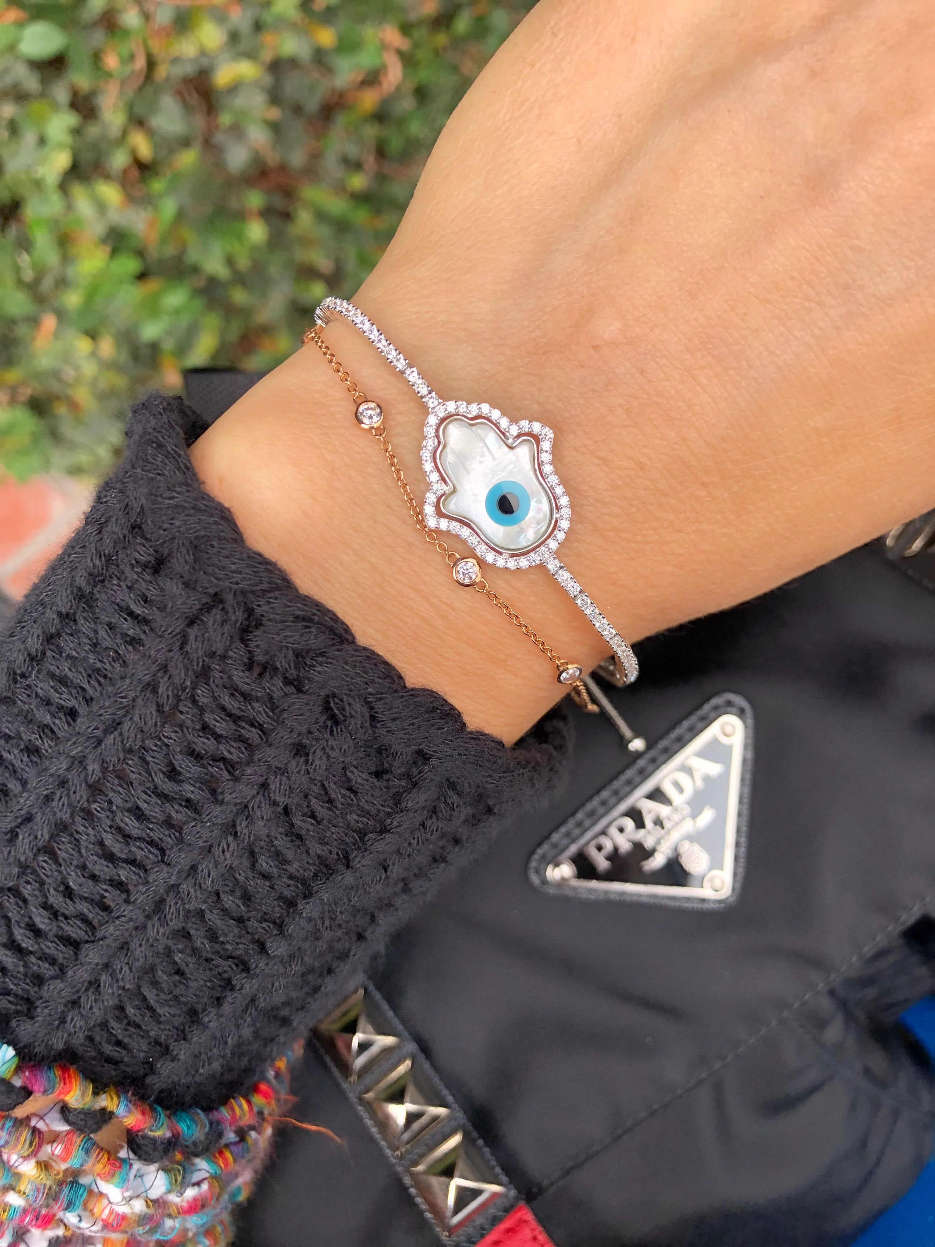 MOTHER OF PEARL HAMSA BOLO BRACELET