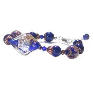 Murano Glass Cobalt blue Copper Sterling Silver Bracelet
