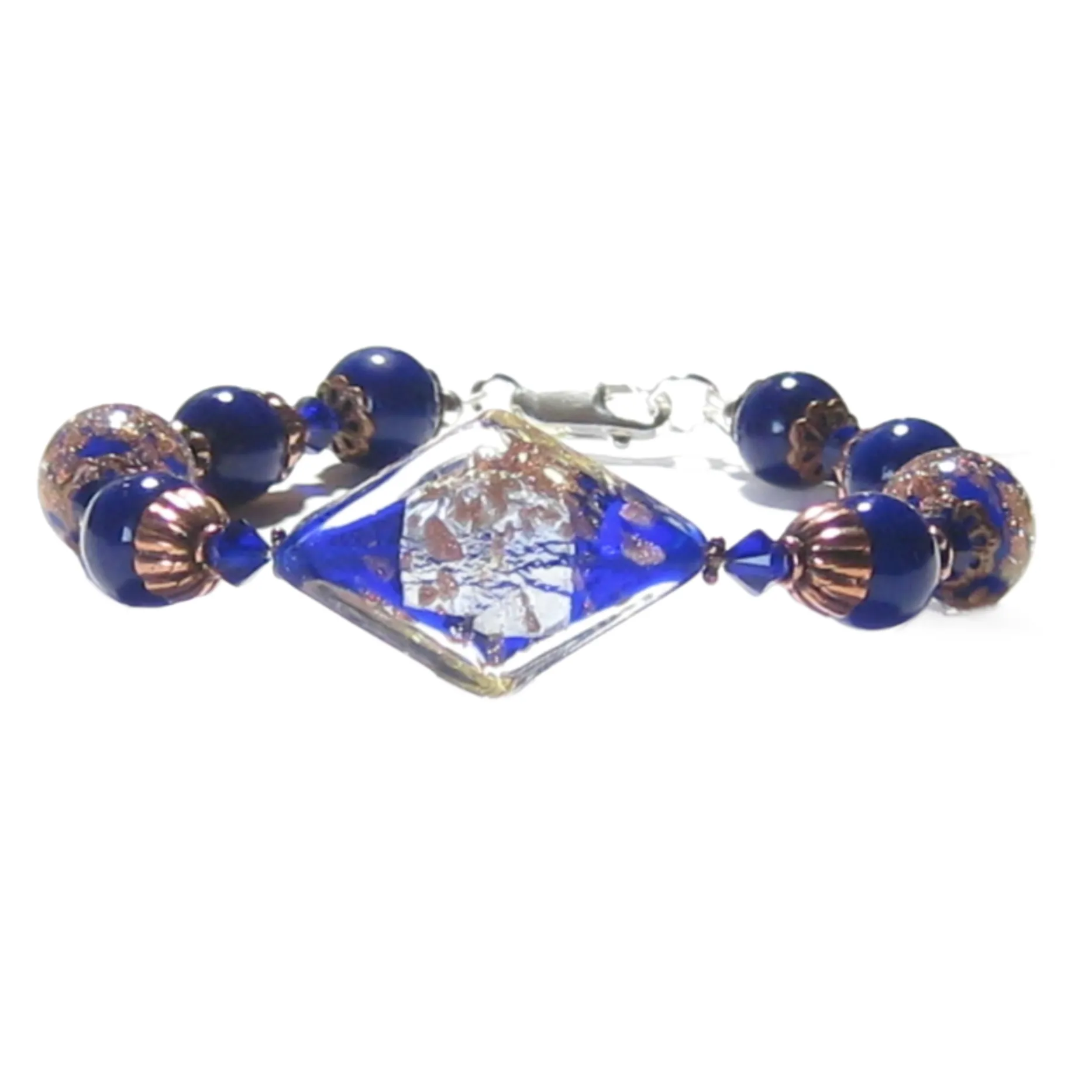 Murano Glass Cobalt blue Copper Sterling Silver Bracelet