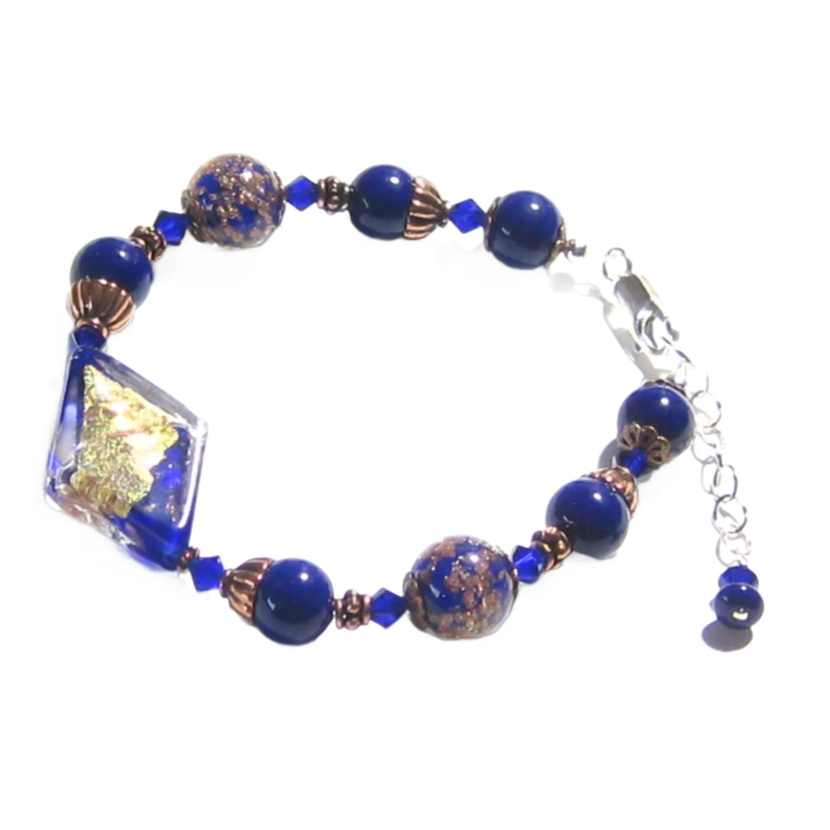 Murano Glass Cobalt blue Copper Sterling Silver Bracelet