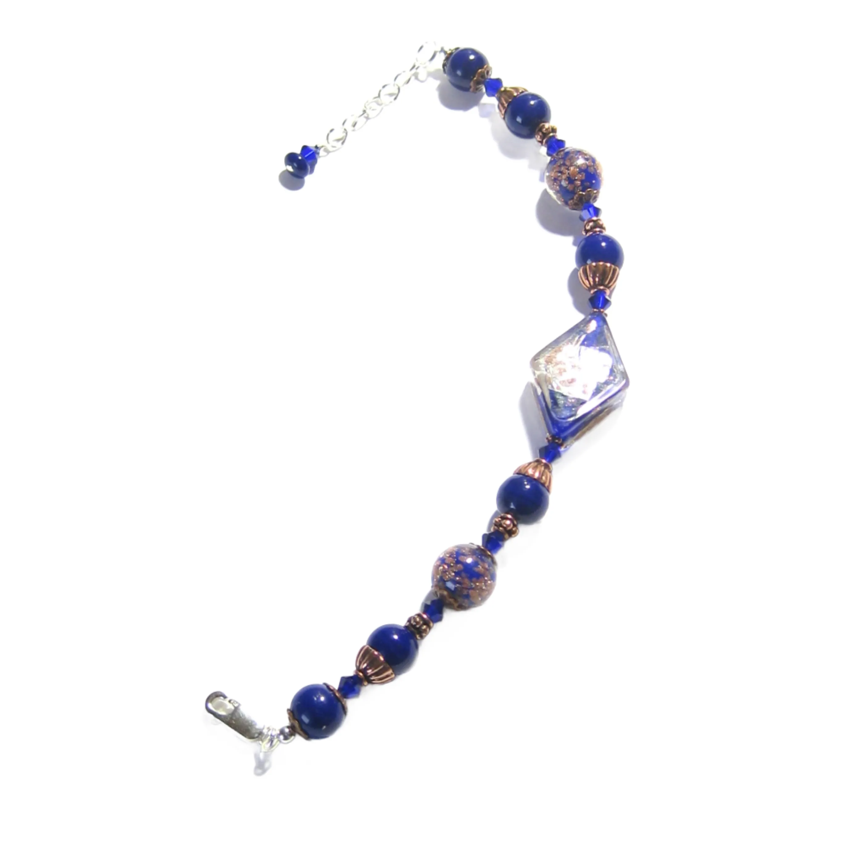 Murano Glass Cobalt blue Copper Sterling Silver Bracelet
