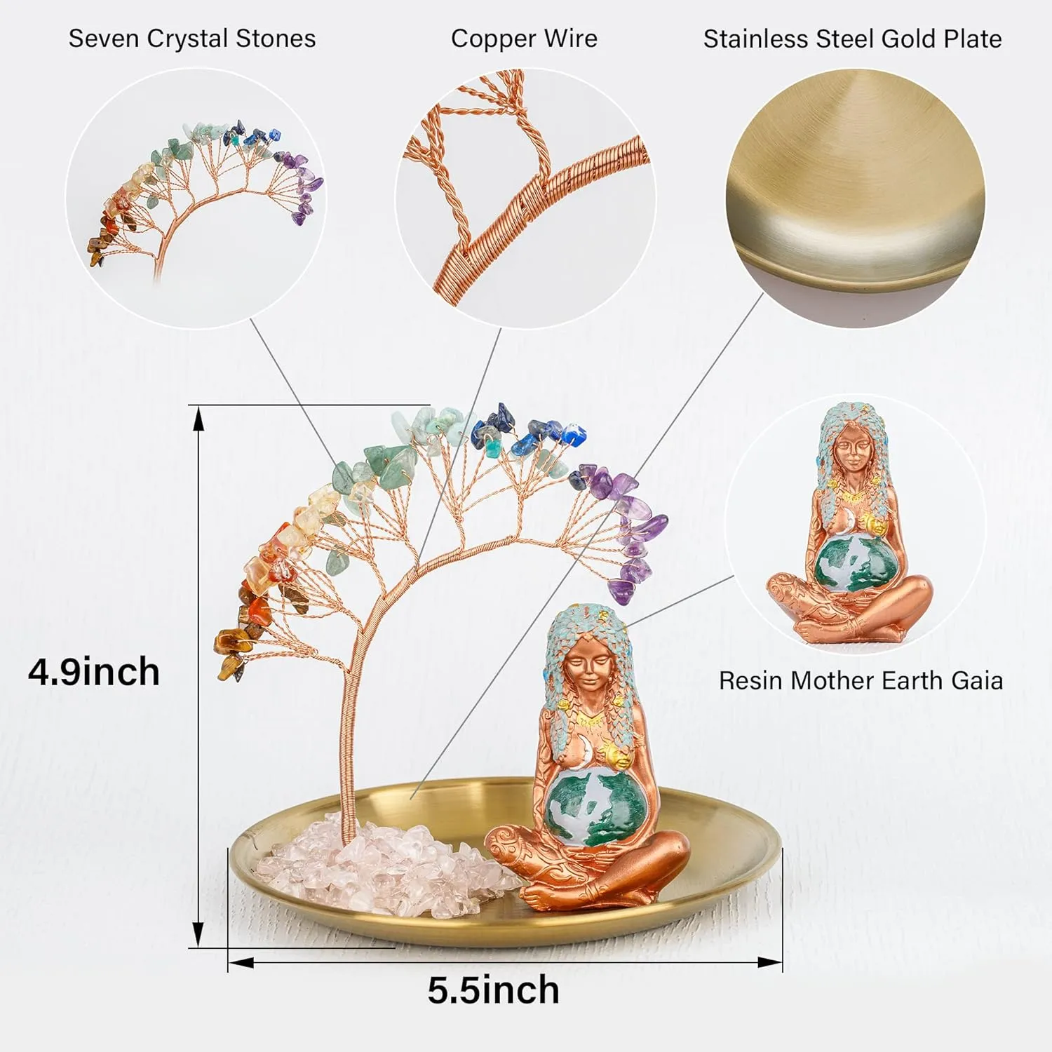 NEW ZenBless Gaia Earth Mother Goddess Te Fiti Statue 7 Chakra Healing Crystals Stones Tree Storage Tray Yoga Meditation Zen Home Decor Set Modern Figurine Ornaments Decoration Feng Shui Wealth Luck