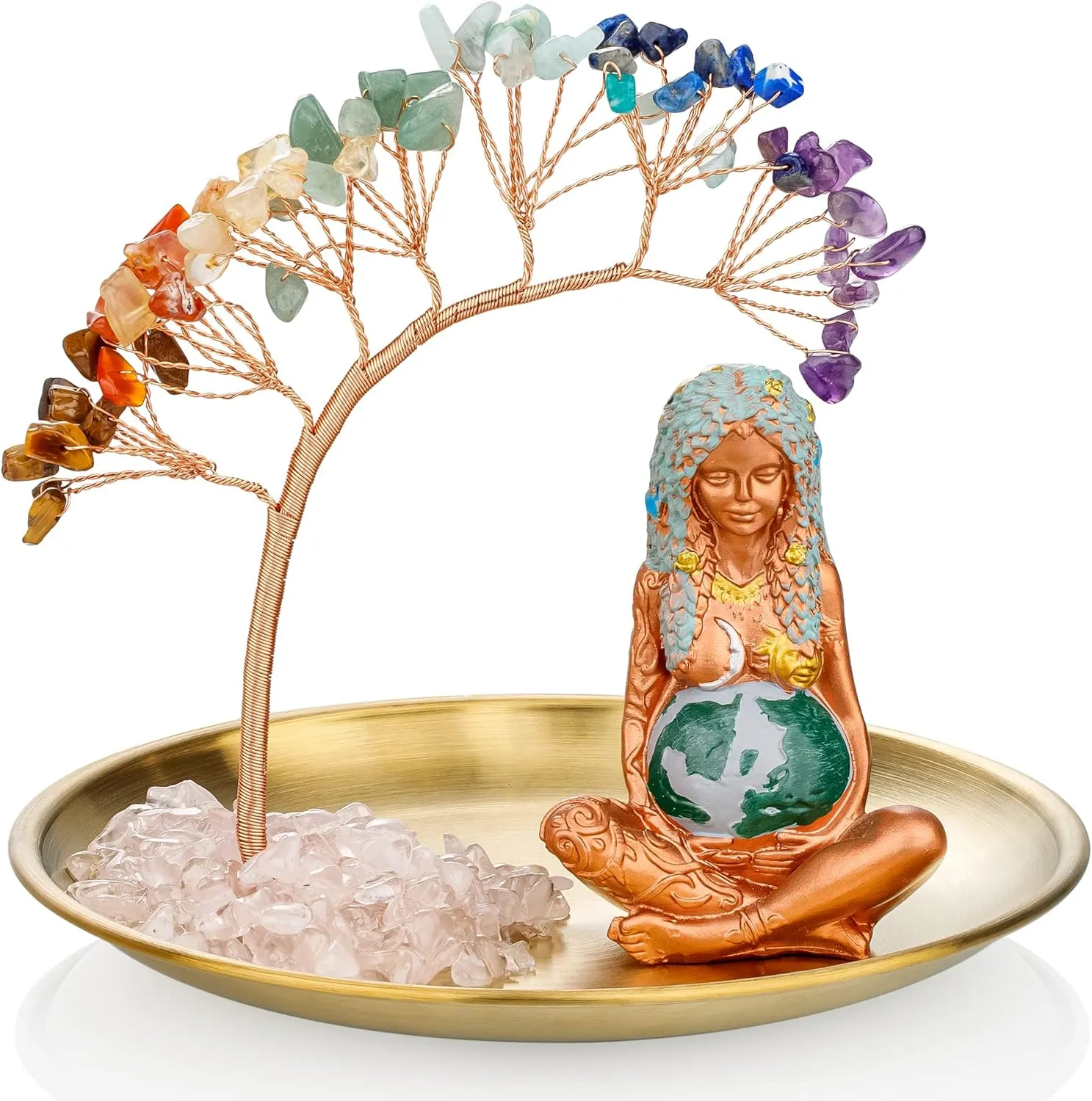 NEW ZenBless Gaia Earth Mother Goddess Te Fiti Statue 7 Chakra Healing Crystals Stones Tree Storage Tray Yoga Meditation Zen Home Decor Set Modern Figurine Ornaments Decoration Feng Shui Wealth Luck