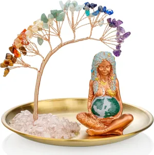 NEW ZenBless Gaia Earth Mother Goddess Te Fiti Statue 7 Chakra Healing Crystals Stones Tree Storage Tray Yoga Meditation Zen Home Decor Set Modern Figurine Ornaments Decoration Feng Shui Wealth Luck