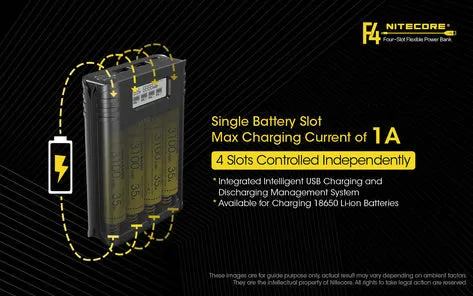 Nitecore - F4 Four-Slot Flexible IMR/Lithium-Ion Battery Charger/Mobile Phone Power Bank