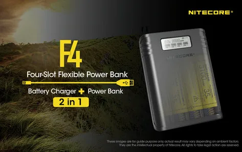 Nitecore - F4 Four-Slot Flexible IMR/Lithium-Ion Battery Charger/Mobile Phone Power Bank