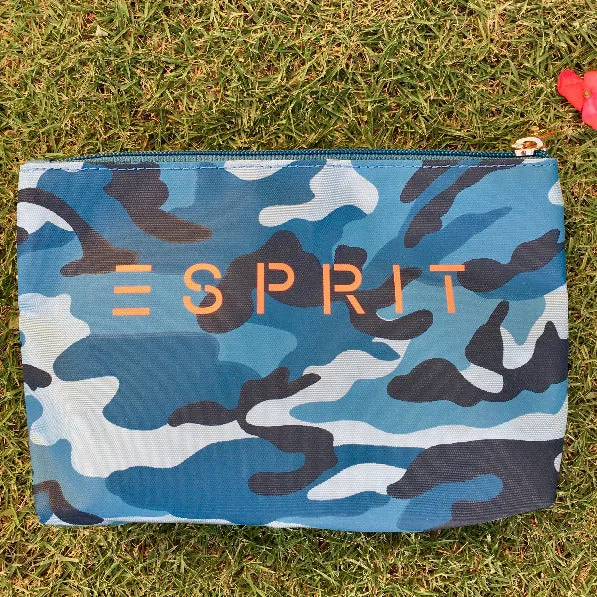 NYLON COSMETIC POUCH- BLUE CAMO PRINT