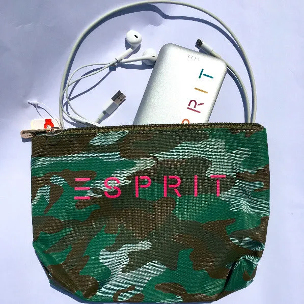 NYLON COSMETIC POUCH- BLUE CAMO PRINT