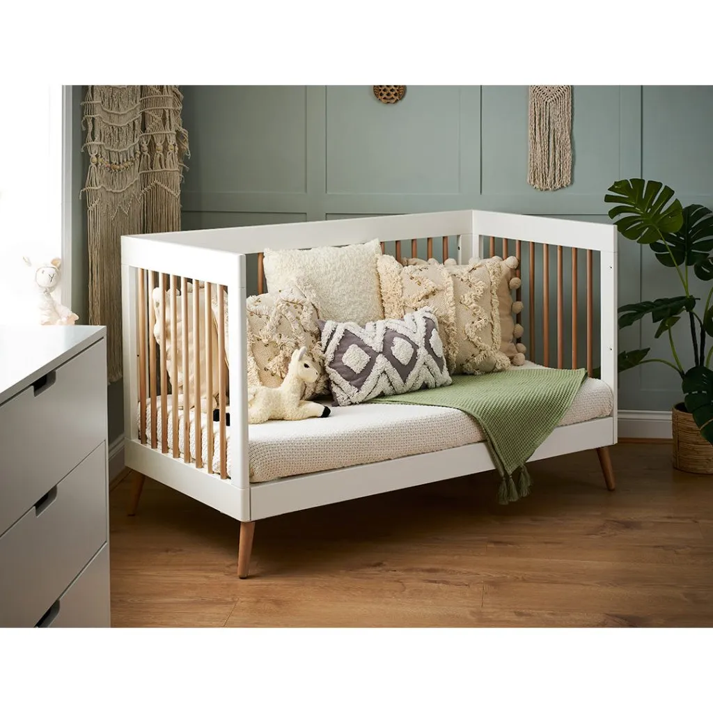 OBABY Maya Cot Bed - White with Natural