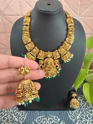 One Gram Gold Deep Nakshi Lakshmi Short Necklace Set