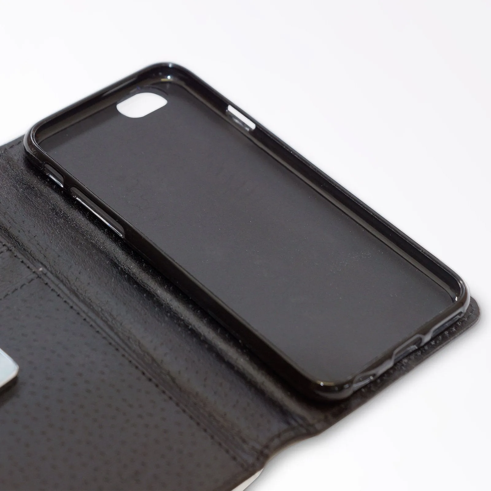 Personalised Oppo Phone Leather Wallet with Pink Initials, Pin Stripes and Droplets on Black