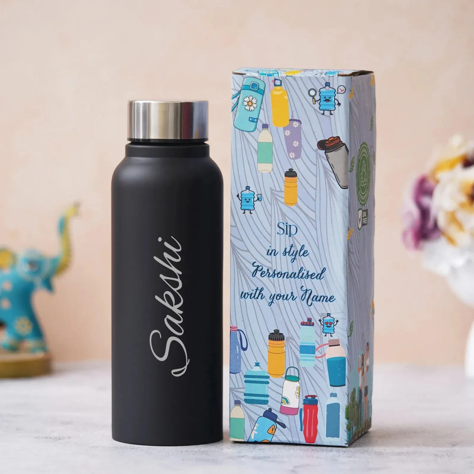Personalized Perfect Women Tote Bag and Water Bottle - Black