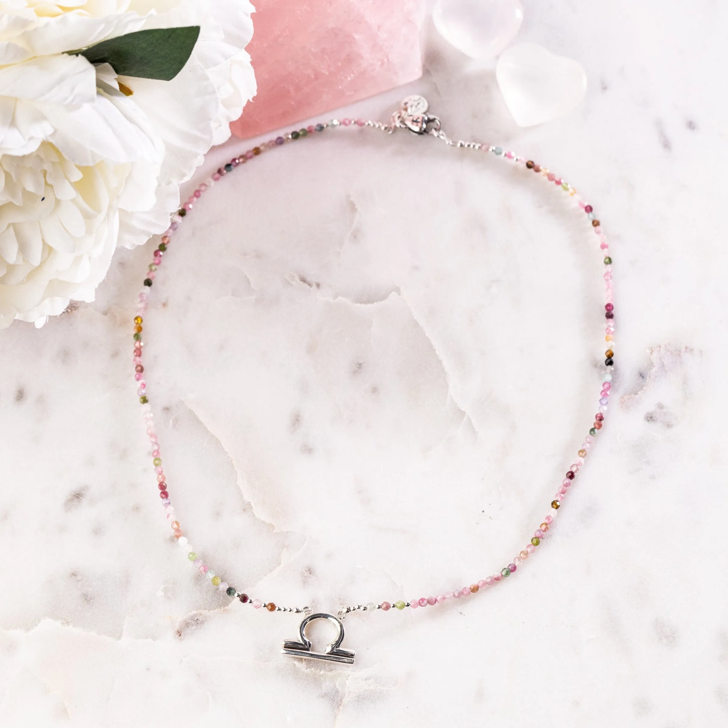 Pink Tourmaline Libra Zodiac Signature Necklace