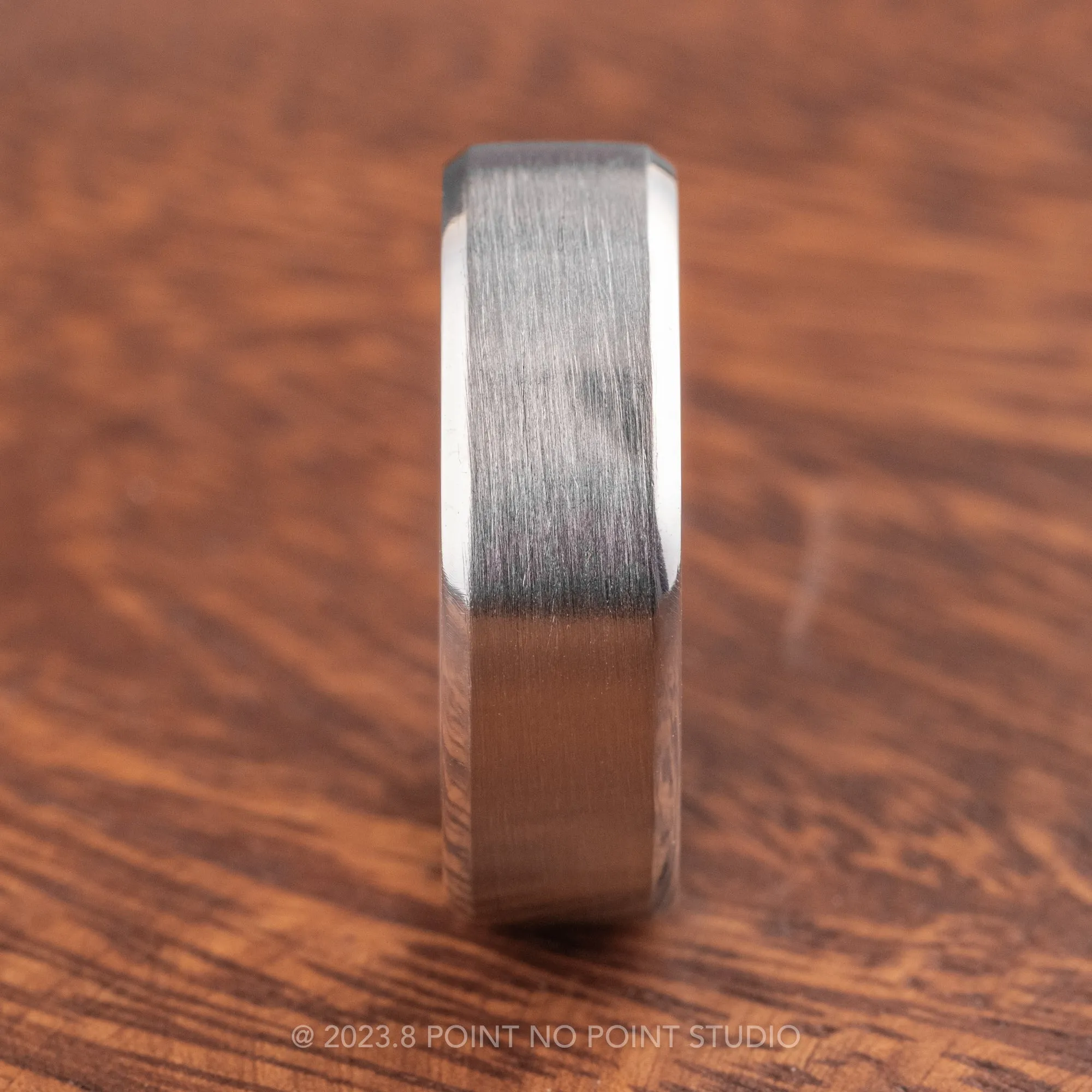 Platinum Men's 7mm Beveled Edge Band, Brushed Matte Finish