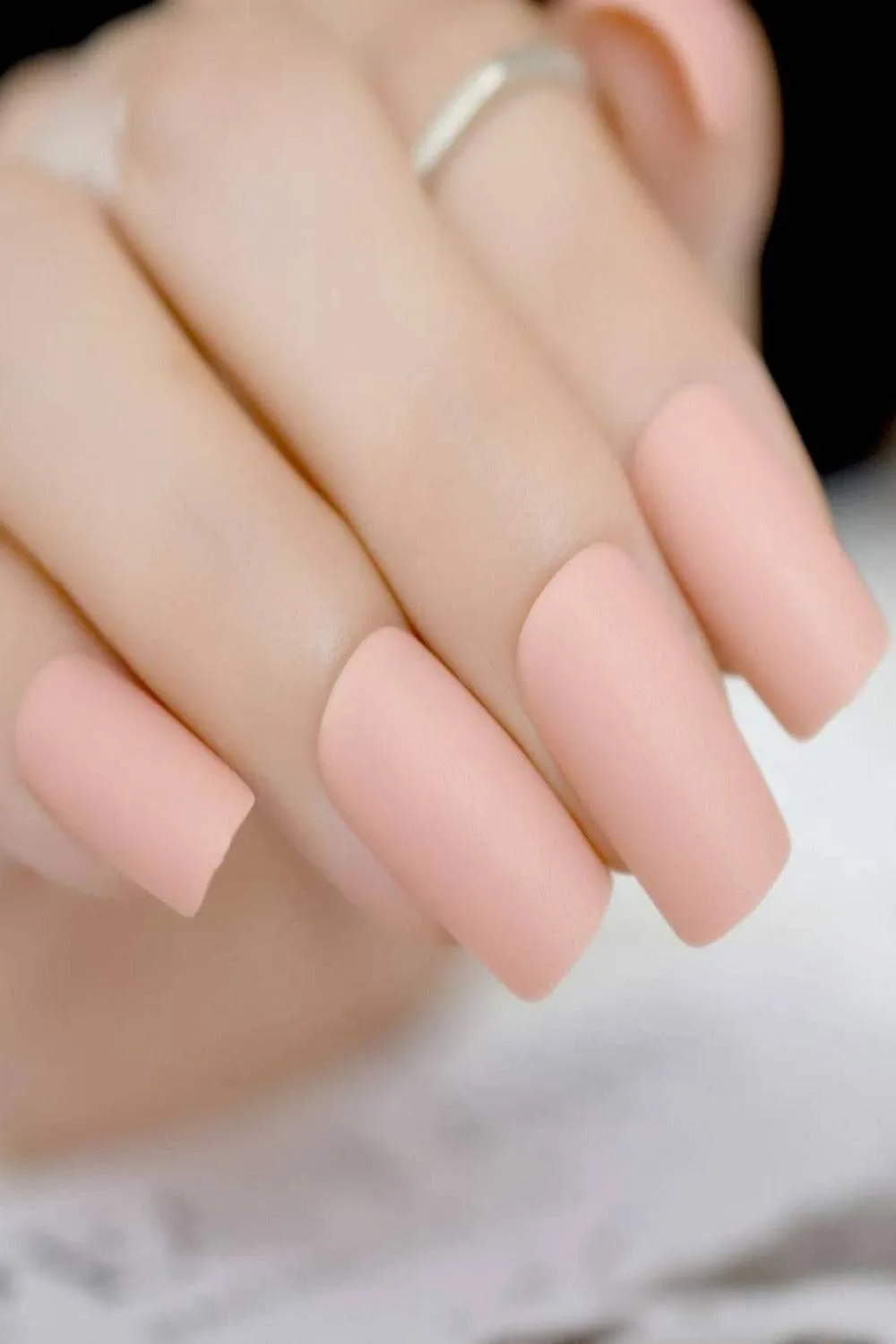 Press On Nails Nude Peach Short Matte Square Tip Nail Kit