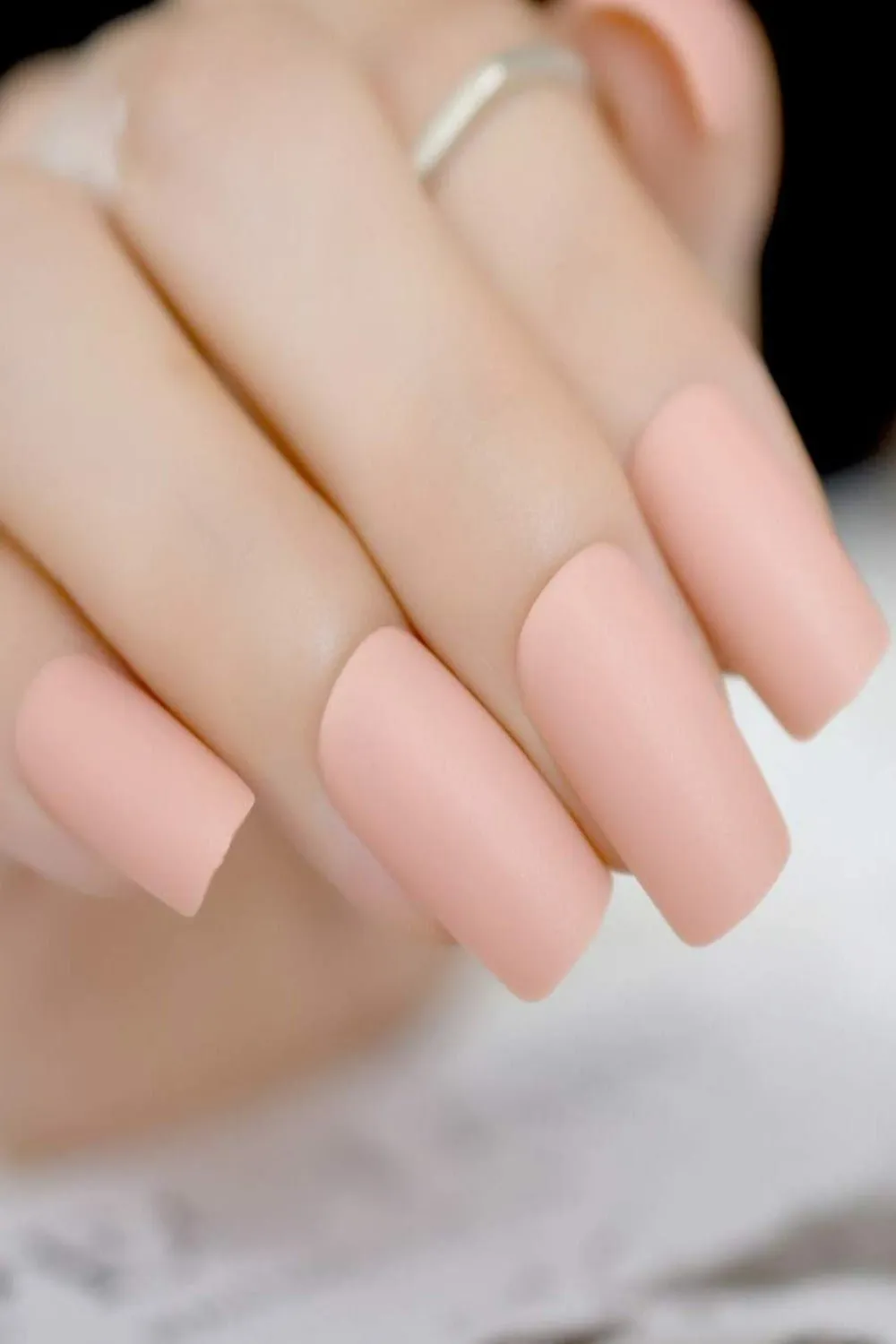 Press On Nails Nude Peach Short Matte Square Tip Nail Kit