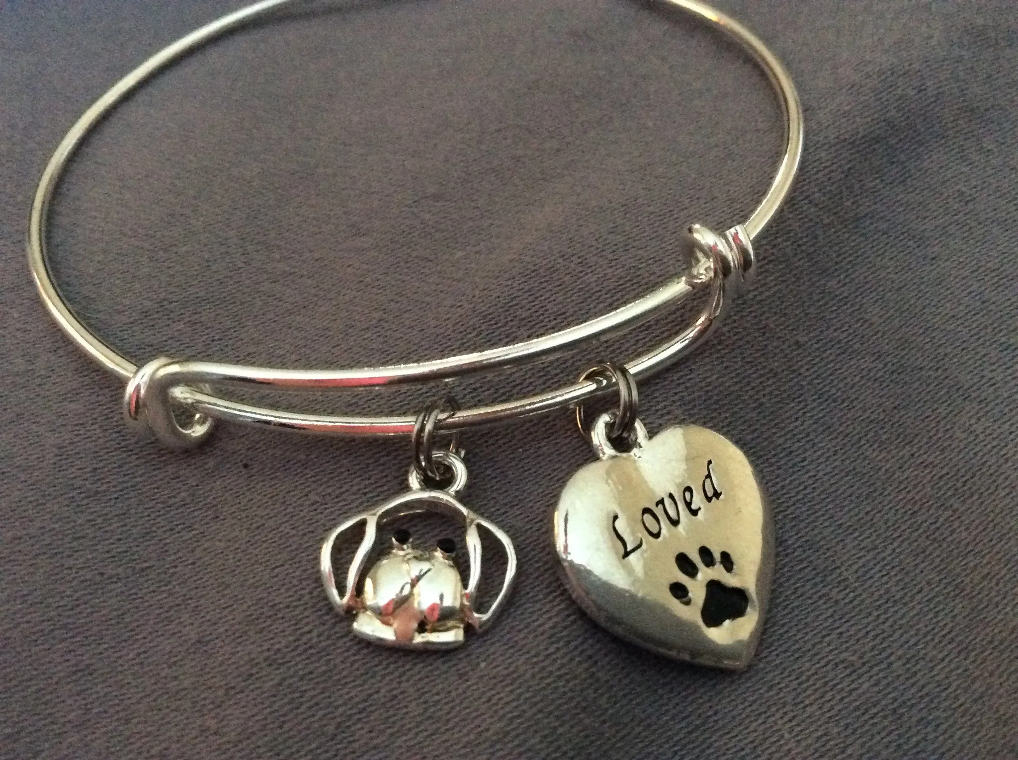 Puppy Loved Charm on a Silver Expandable Adjustable Bangle Bracelet Meaningful Gift Animal Lover Gift