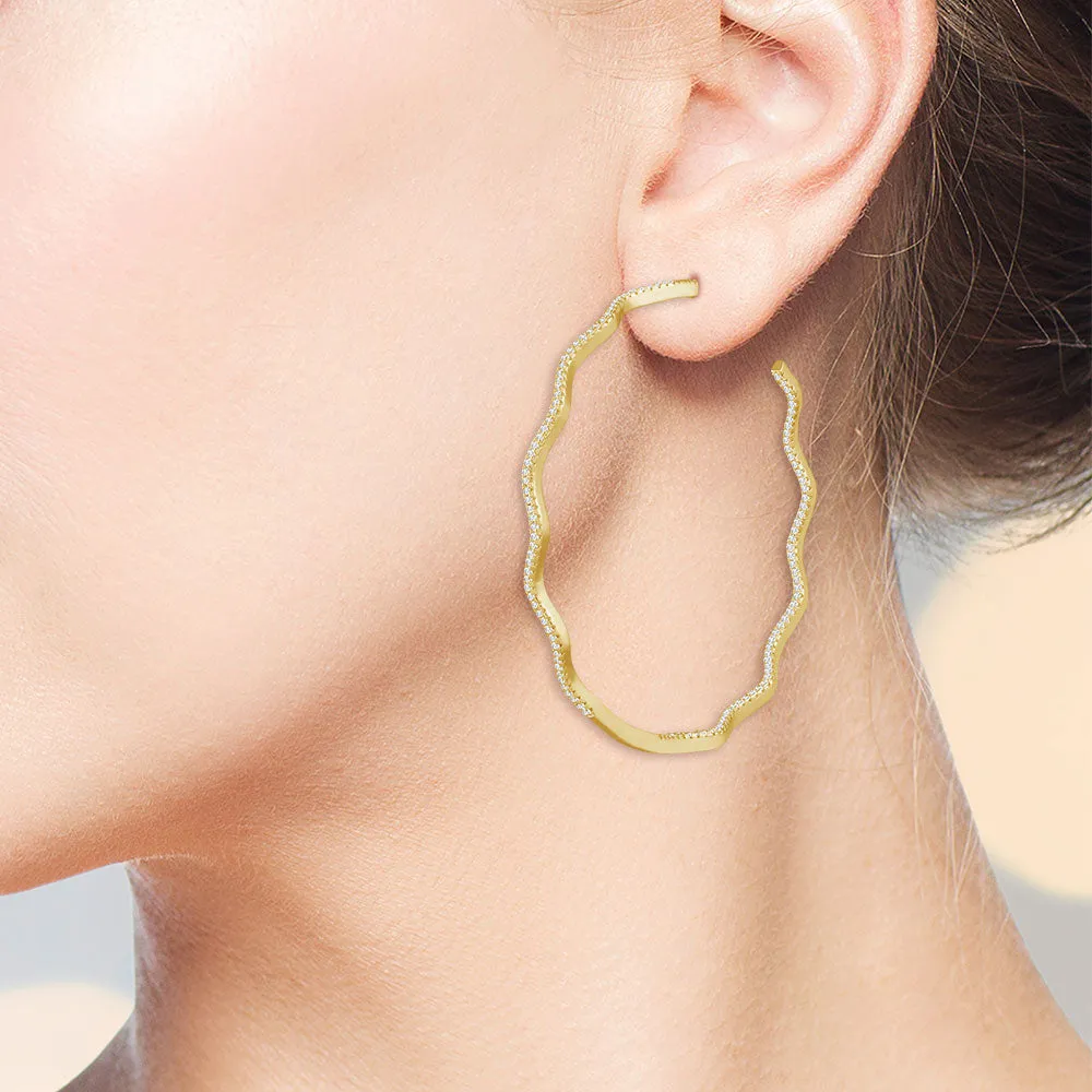 "Flatter Me" 2.9CTW Inside-Outside Wavy Grand Hoop Earrings