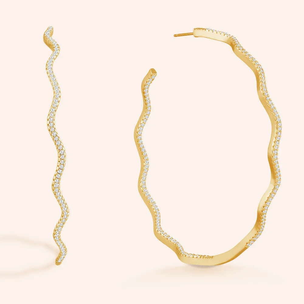 "Flatter Me" 2.9CTW Inside-Outside Wavy Grand Hoop Earrings