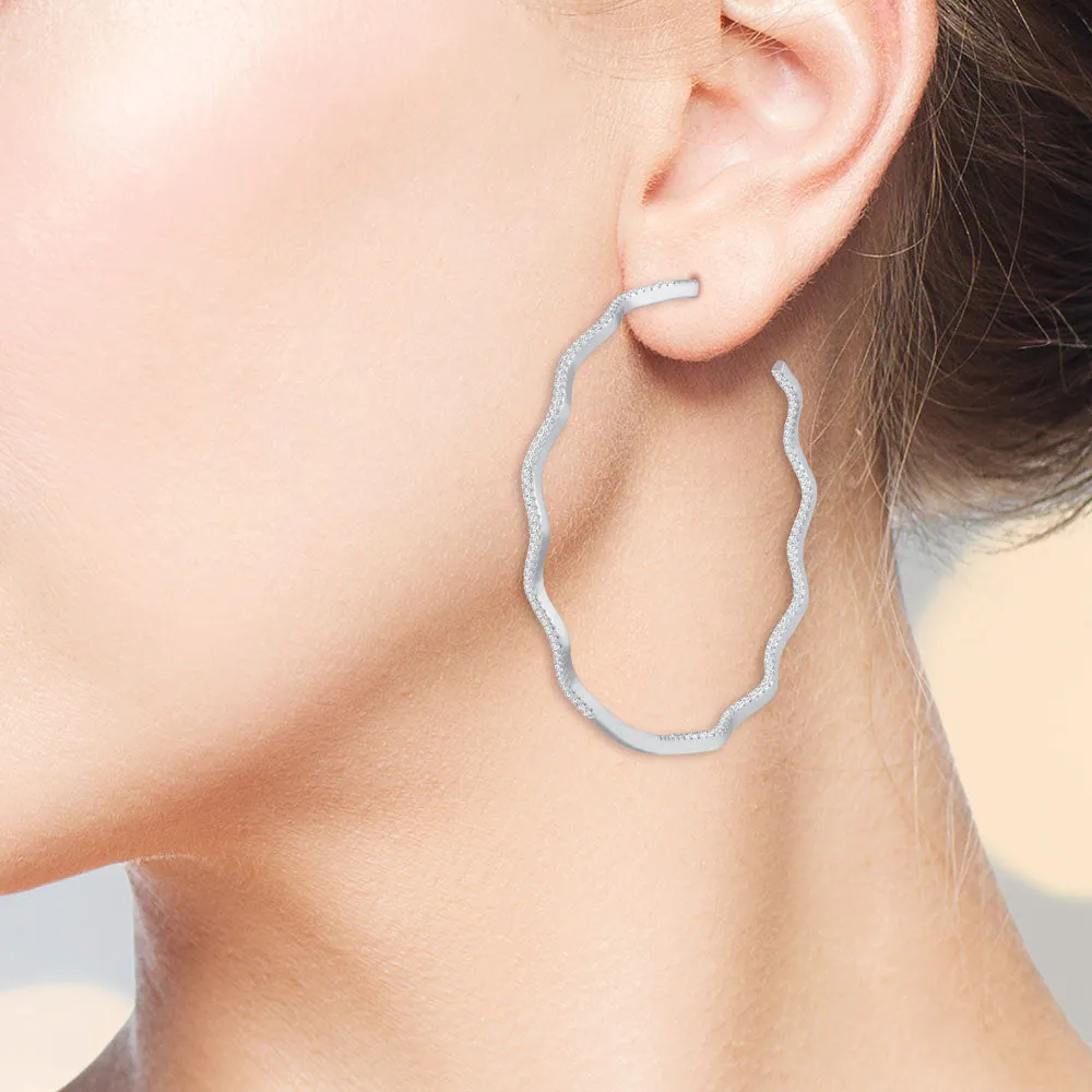 "Flatter Me" 2.9CTW Inside-Outside Wavy Grand Hoop Earrings
