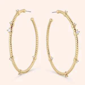 "Hoopla" 1CTW Round Cut Texture 2" Hoop Earrings