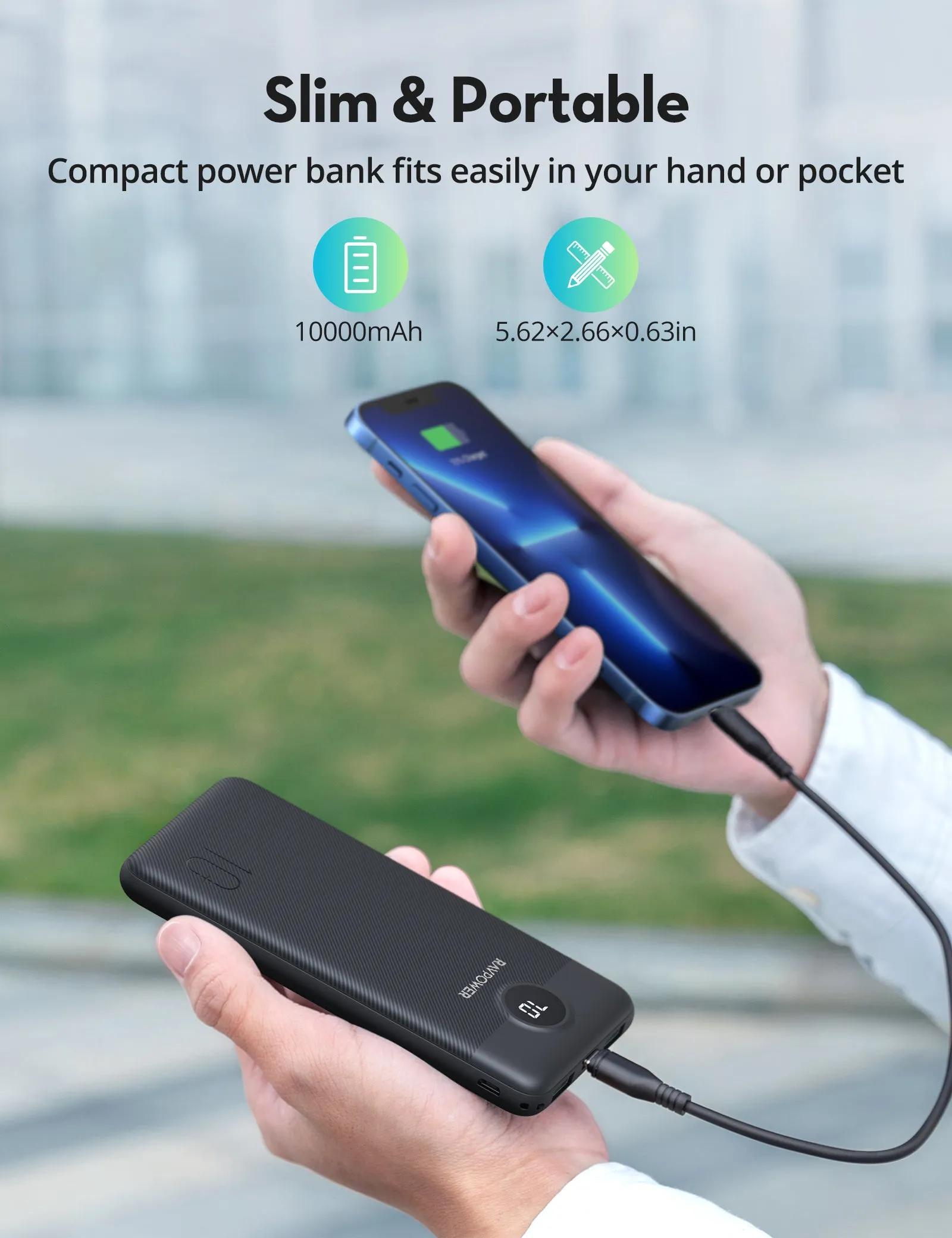 RAVPower - PD Pioneer 10000 mAh 20W 3-Port Power Bank