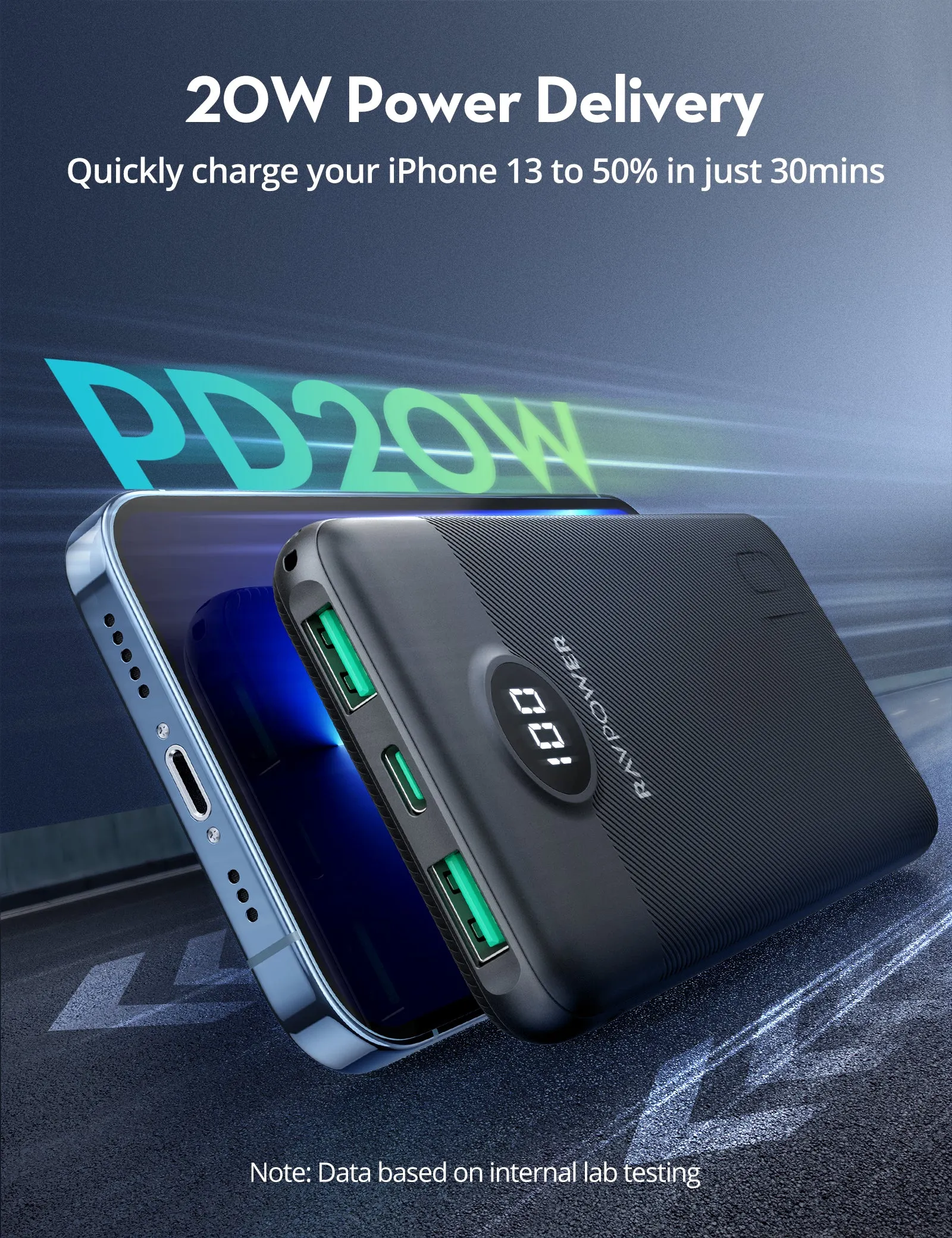 RAVPower - PD Pioneer 10000 mAh 20W 3-Port Power Bank