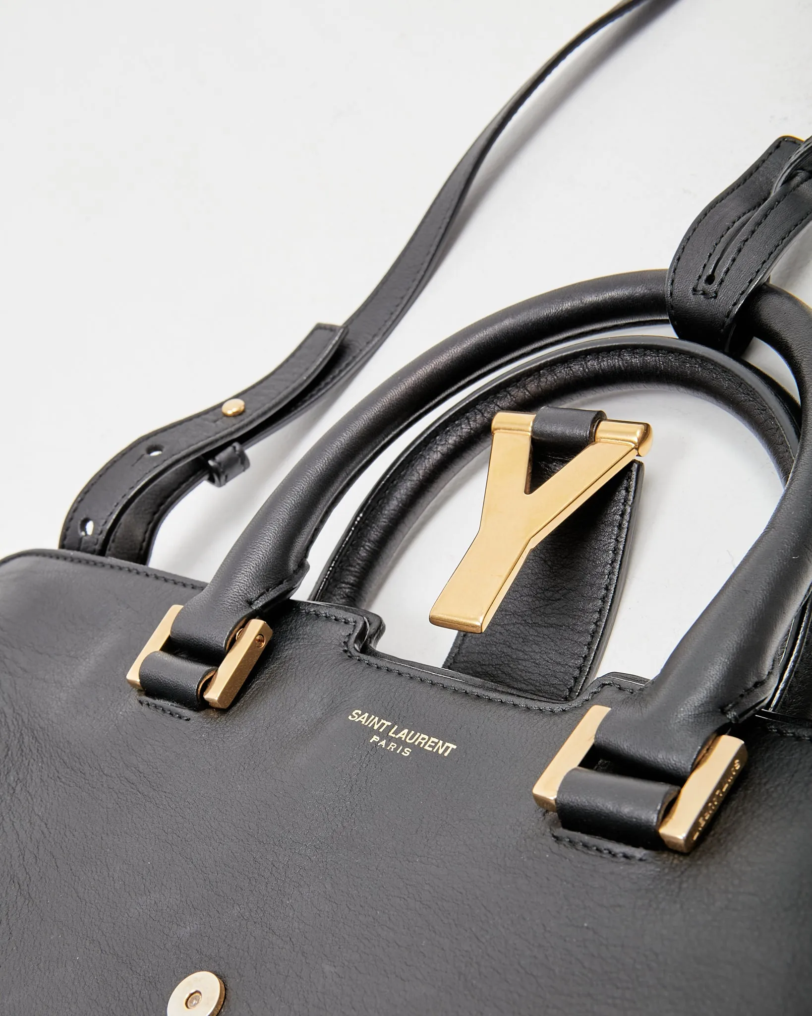 Saint Laurent Black Leather Chyc Cabas Small Tote