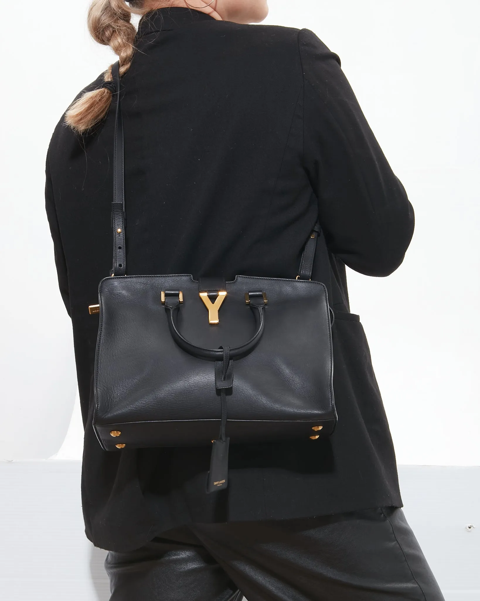 Saint Laurent Black Leather Chyc Cabas Small Tote