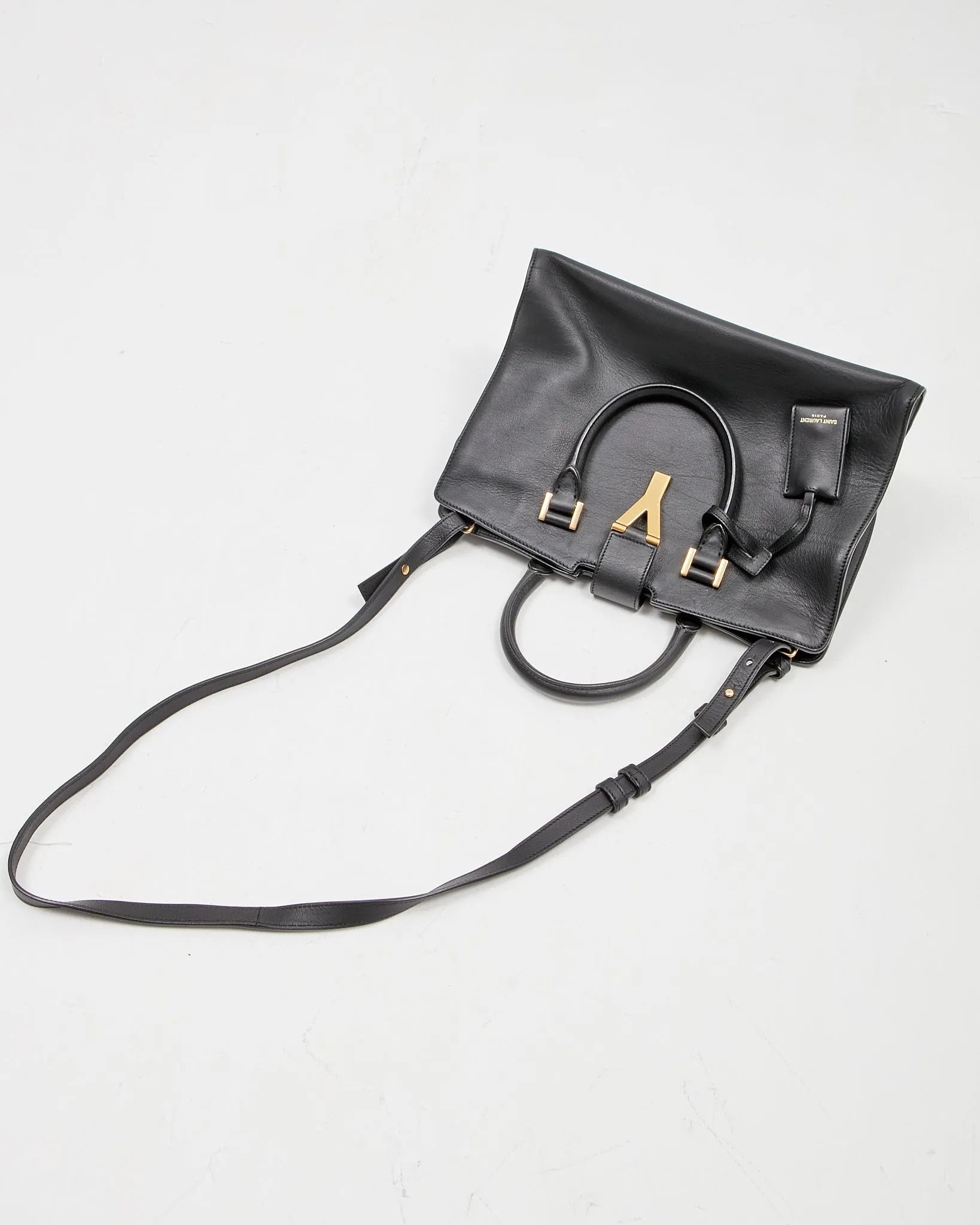 Saint Laurent Black Leather Chyc Cabas Small Tote