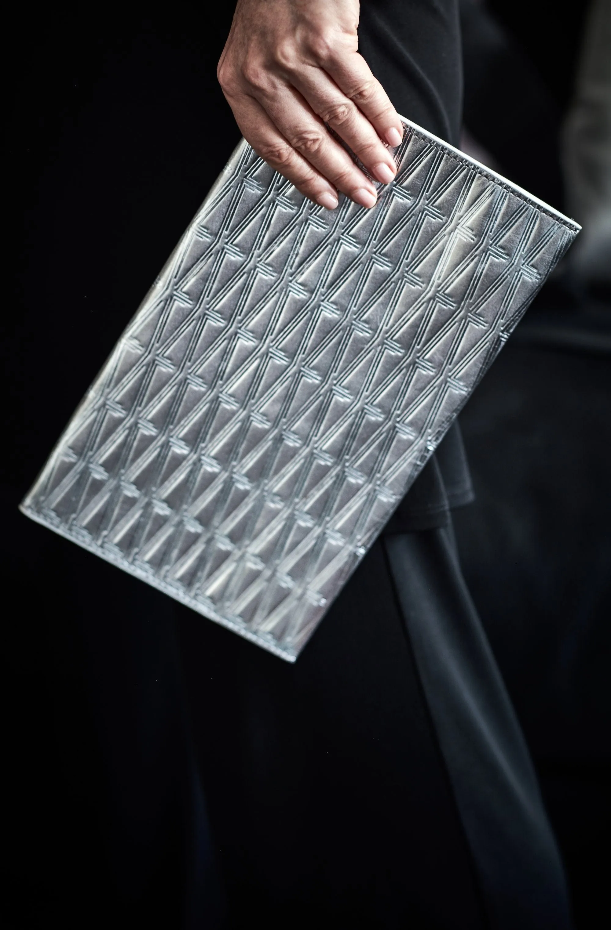 Silver Monogram Metallic Leather Clutch