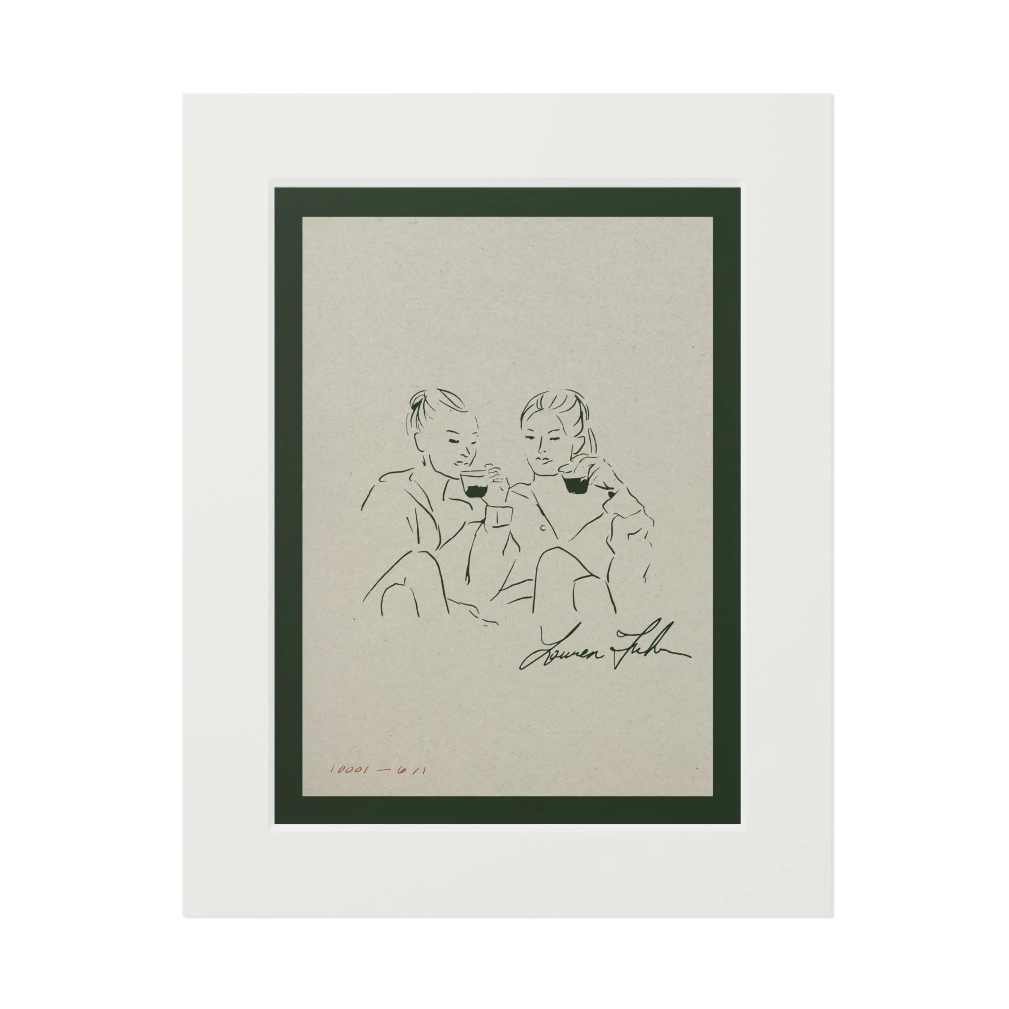 Sister III Matted Fine Art Print - Tennis Green